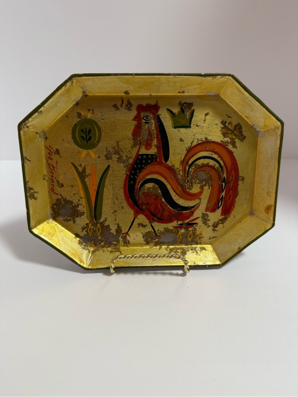 VTG Georges Briard Gold Metal Rooster Tray MCM Folk Art Catchall Home Decor